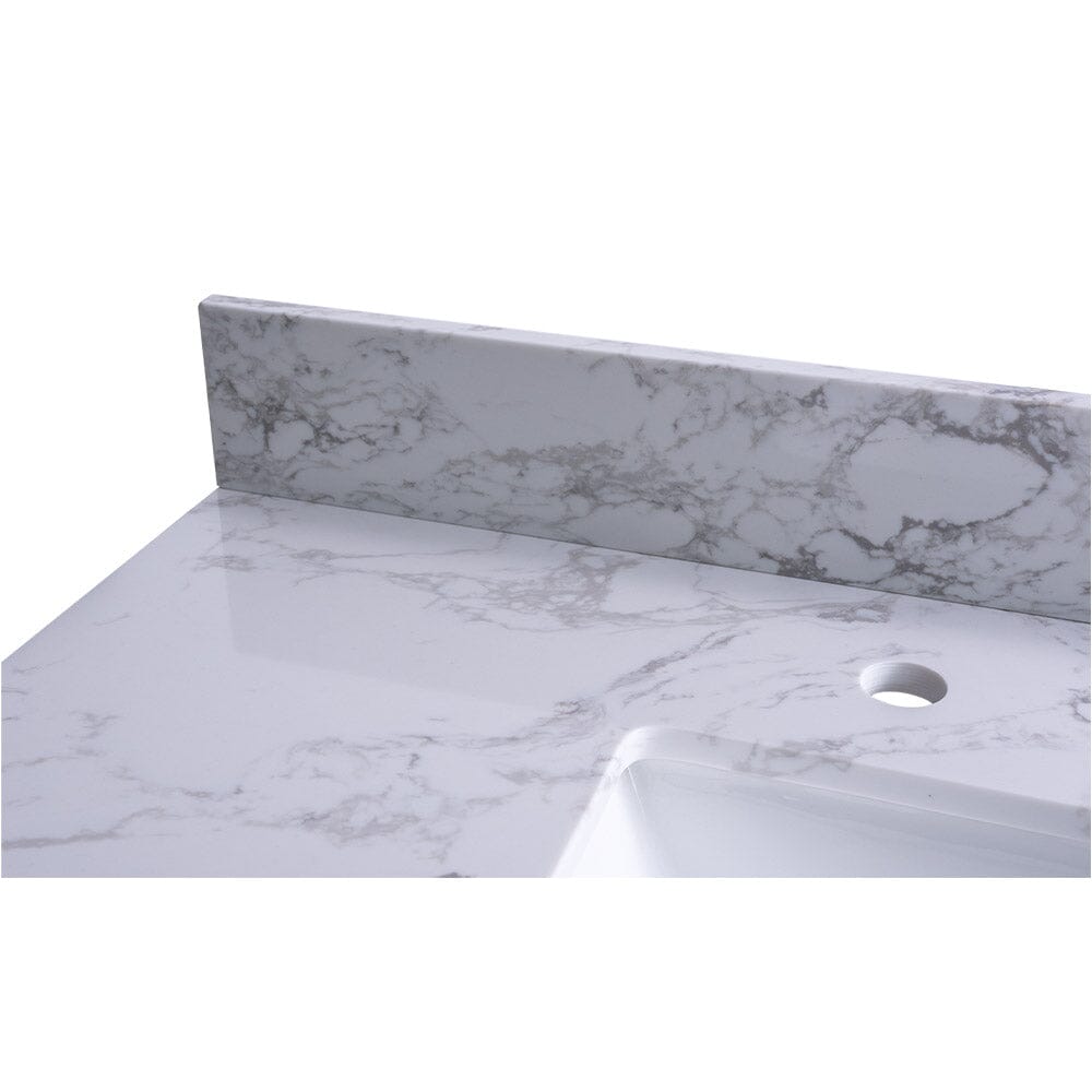 Giving Tree 49‘’x22&quot; bathroom stone vanity top engineered stone carrara white marble color with rectangle undermount ceramic sink and 3 faucet hole with back splash .