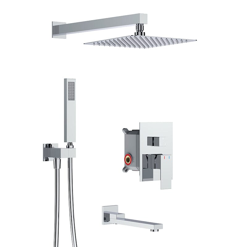 12&quot; Square Shower Set with Hand Shower &amp; Tub Spout Shower Combo Set