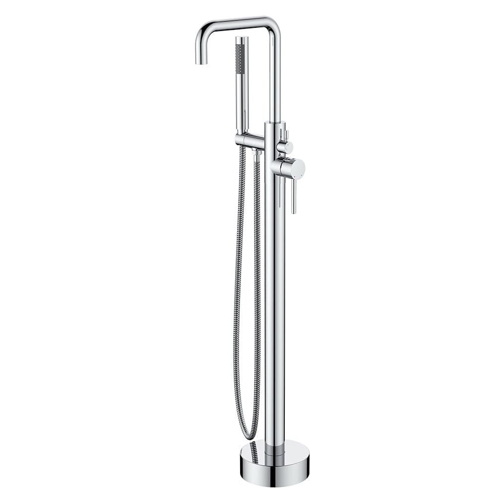 Freestanding Tub Filler Floor Mount Chrome Bathtub Faucet with Handheld Shower