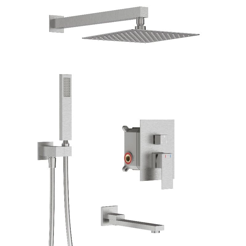 12&quot; Square Shower Set with Hand Shower &amp; Tub Spout Shower Combo Set