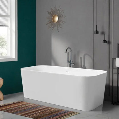 Mokleba 59&quot; Acrylic Rectangle Shape Flatbottom Freestanding Bathtub White