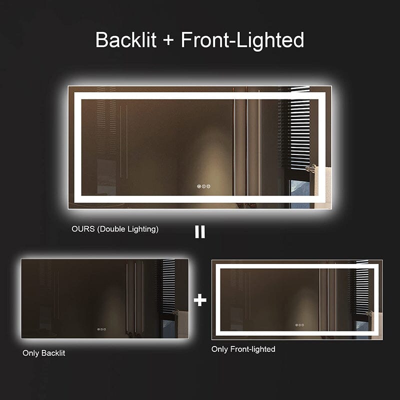 60 in. W x 30 in. H LED Light Bathroom Vanity Mirror Large Rectangular Frameless Anti Fog