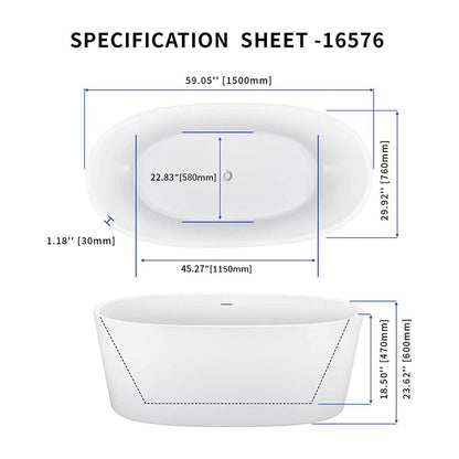 Mokleba 59&quot; Acrylic Modern Bathtub Oval Shape Freestanding Soaking Tub