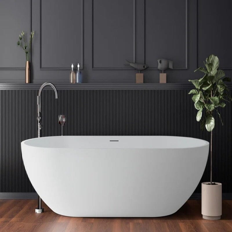 62 x 28 In Oval Freestanding Soaking Bathtub Acrylic White