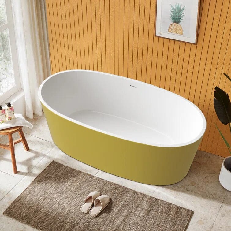 Mokleba 63&quot; Acrylic Modern Bathtub Oval Shape Freestanding Soaking Tub