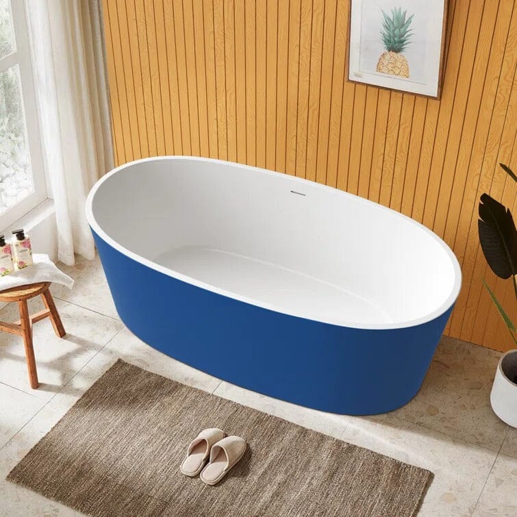 Mokleba 63&quot; Acrylic Modern Bathtub Oval Shape Freestanding Soaking Tub