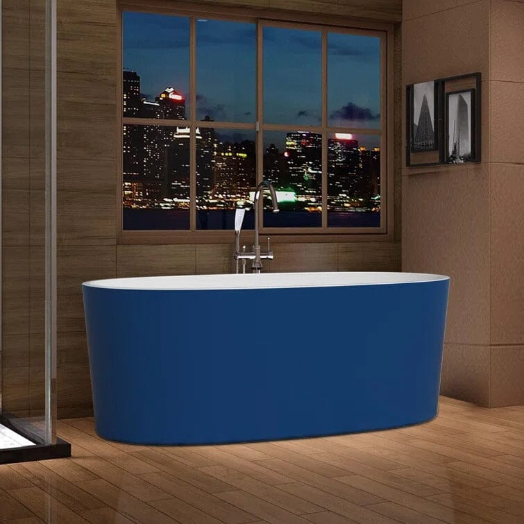 Mokleba 63&quot; Acrylic Modern Bathtub Oval Shape Freestanding Soaking Tub