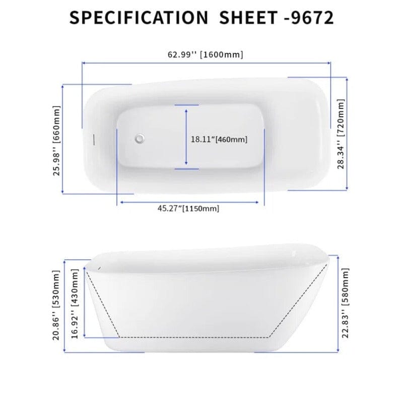 63&quot; Acrylic Single Slipper Tub Freestanding Soaking Bathtub