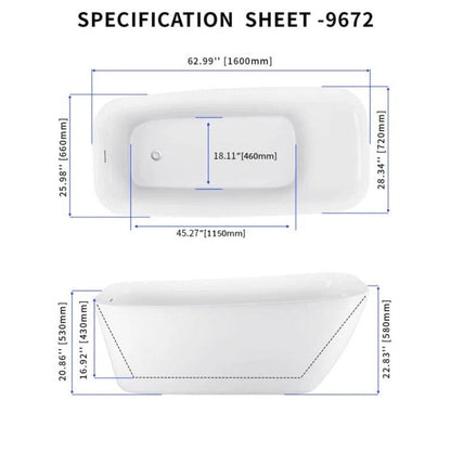 63&quot; Acrylic Single Slipper Tub Freestanding Soaking Bathtub