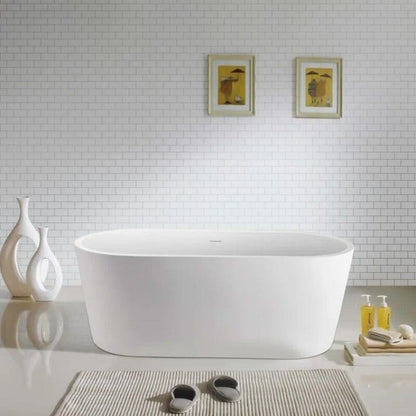 Mokleba 65&quot; Acrylic Oval Flatbottom Freestanding Soaking Bathtub in Glossy White