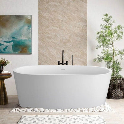 Mokleba 65&quot; Acrylic Oval Flatbottom Freestanding Soaking Bathtub in Glossy White