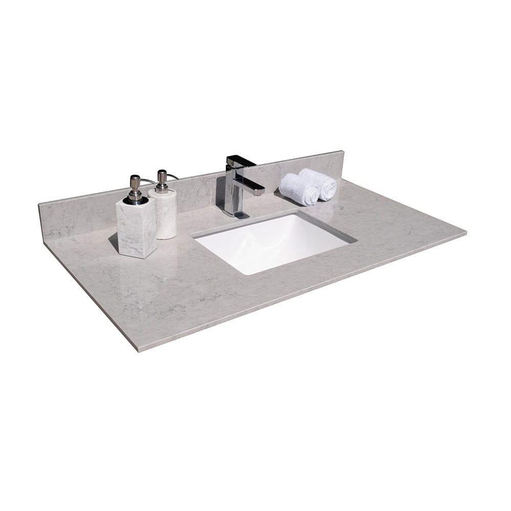 43 inches bathroom stone vanity top with undermount ceramic sink and single faucet hole with backsplash