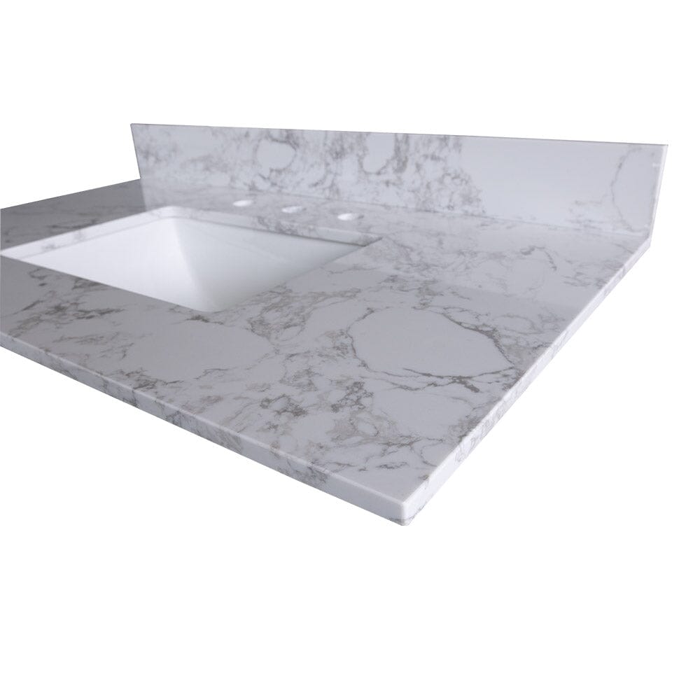 Giving Tree 43‘’x22&quot; bathroom stone vanity top engineered stone carrara white marble color with rectangle undermount ceramic sink and 3 faucet hole with back splash