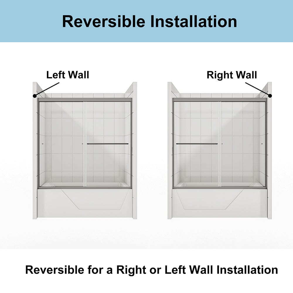 56-60&quot;W x 58&quot;H Shower Door Traditional Two-way Sliding with Handle