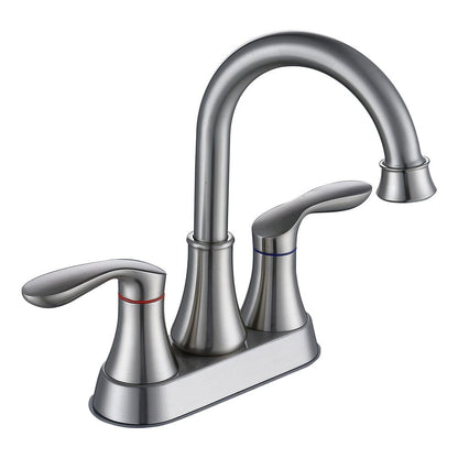 Giving Tree 2-Handle 4-Inch Brushed Nickel Bathroom Vanity Sink Faucet with Pop-up Drain and Supply Hoses