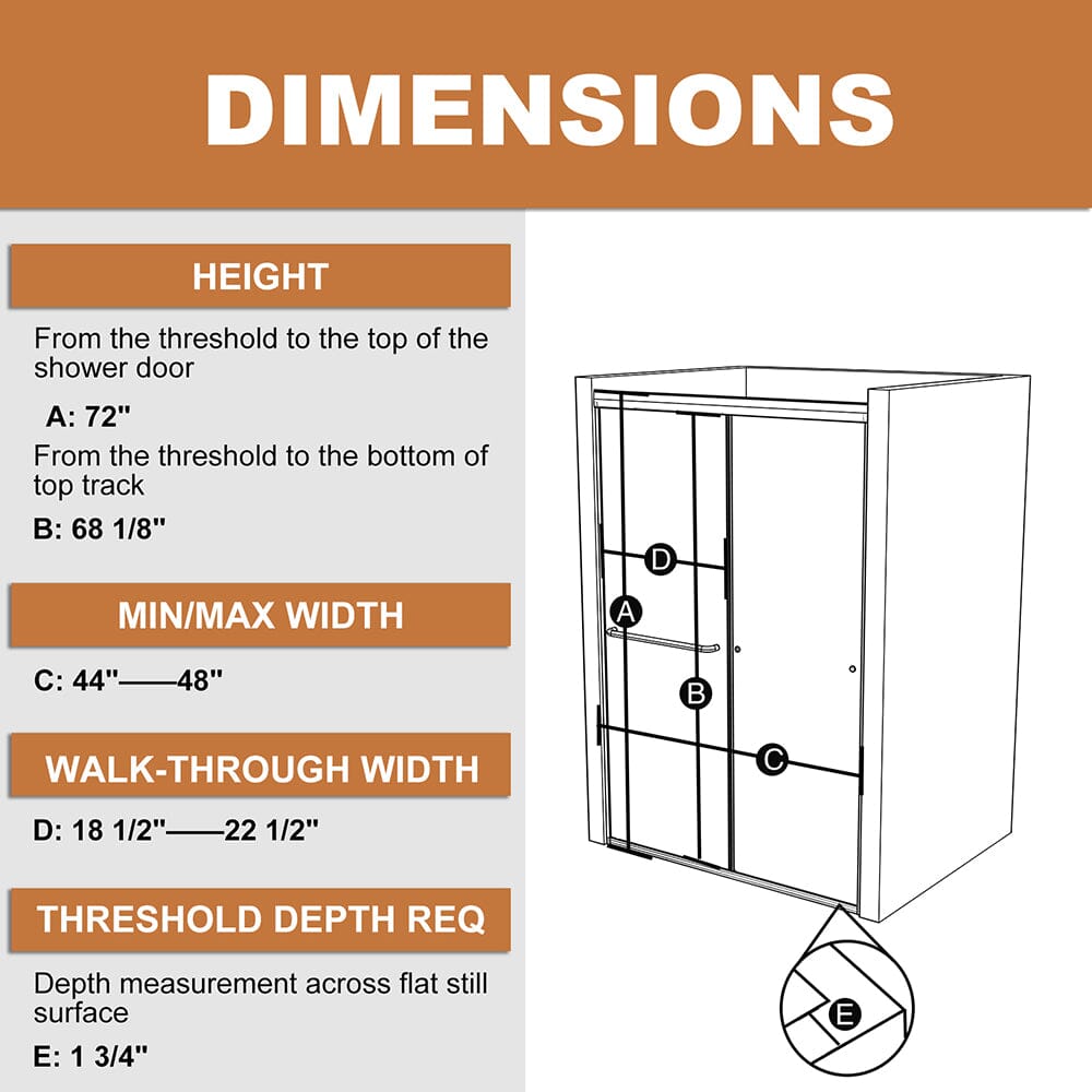 44-48&quot;W x 72&quot;H Shower Door Traditional Two-way Sliding with Handle