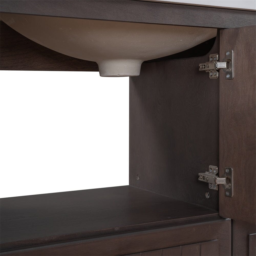 36&quot; Brown Bathroom Vanity with Ceramic Basin, Bathroom Storage Cabinet with Two Doors and Drawers