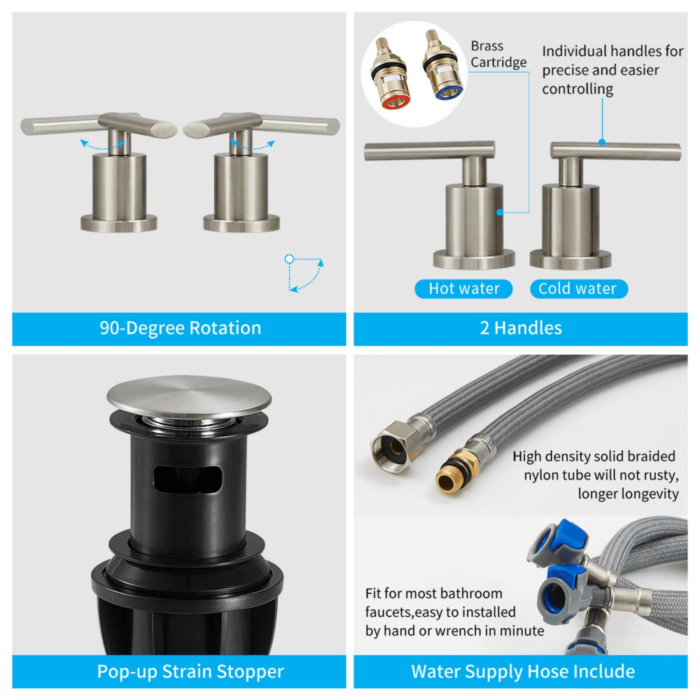 8-Inch Widespread Bathroom Faucet for Sink 3 Hole, 2-Handles with Pop Up Drain