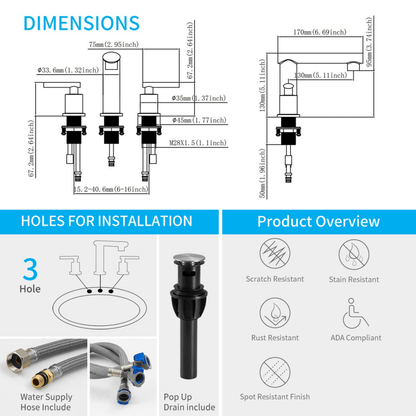 8-Inch Widespread Bathroom Faucet for Sink 3 Hole, 2-Handles with Pop Up Drain