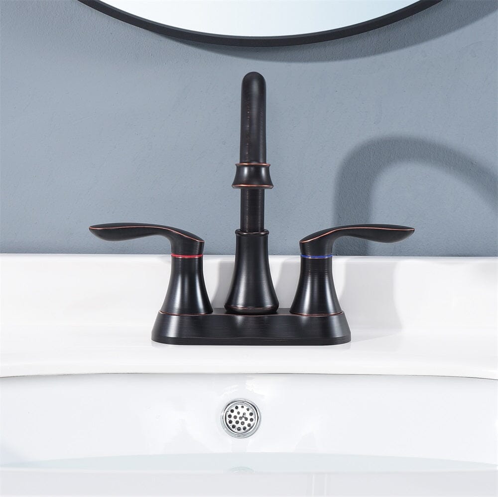 Giving Tree 2-Handle 4-Inch Oil Rubbed Bronze Bathroom Faucet, Bathroom Vanity Sink Faucets with Pop-up Drain and Supply Hoses 