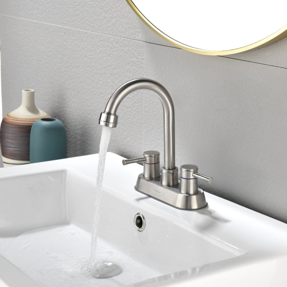 Bathroom Sink Faucet with Pop-Up Sink Drain and 2 Hoses, 3-Hole Stainless Steel High Arc