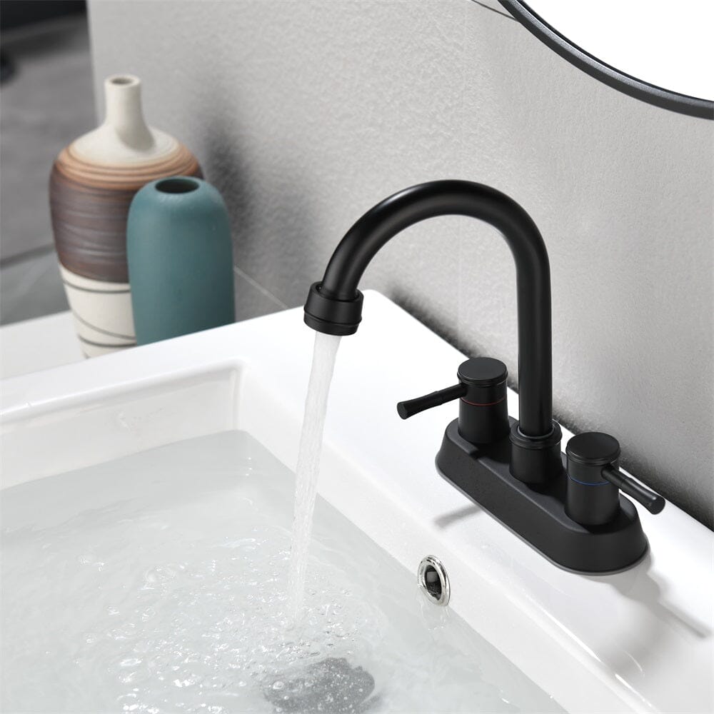 Bathroom Sink Faucet with Pop-Up Sink Drain and 2 Hoses, 3-Hole Stainless Steel High Arc