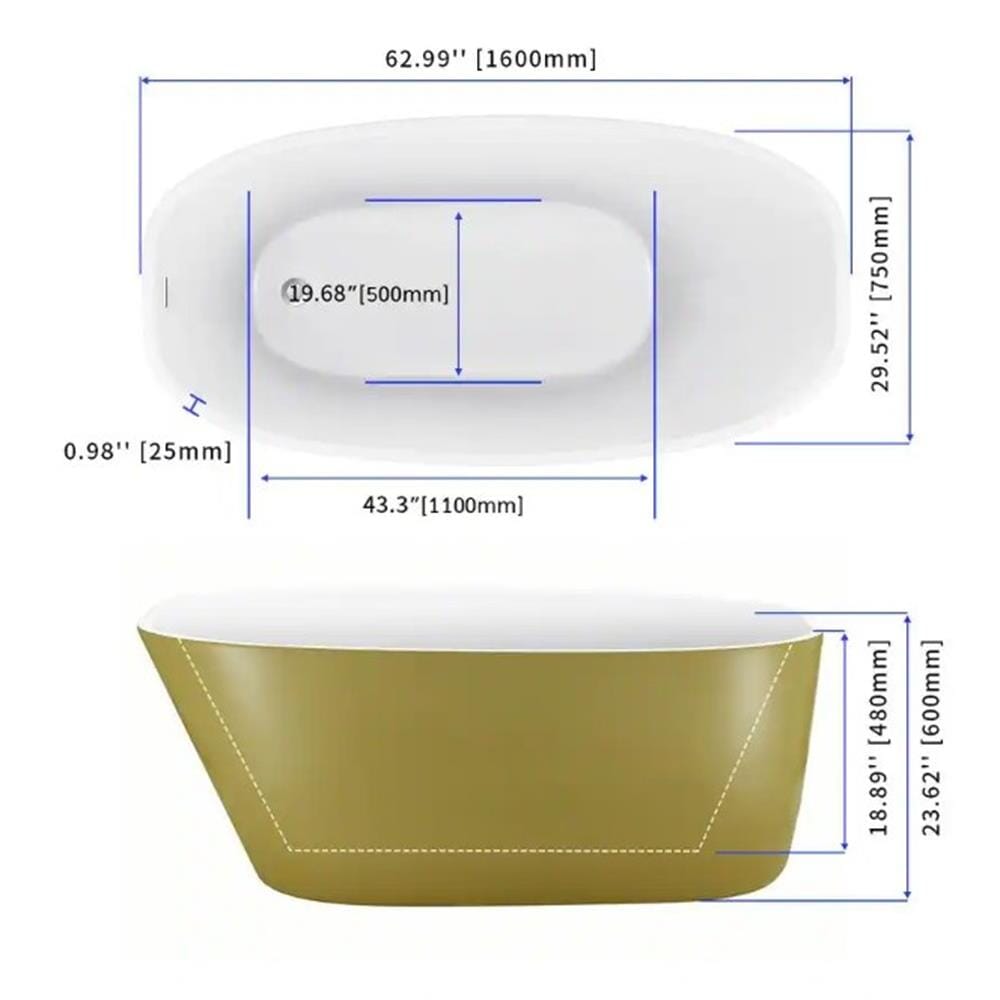 Mokleba 63&quot; Acrylic End Drain Freestanding Tub with Pop-up Drain