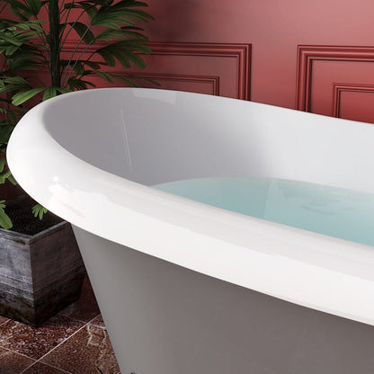 Matte Gray 67-Inch Claw-Foot Double Slipper Bathtub Rolled Rim Detail