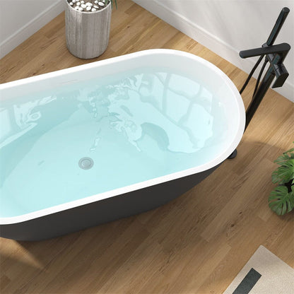 59&quot; grey Oval Soaking Bathtub with Center Drain