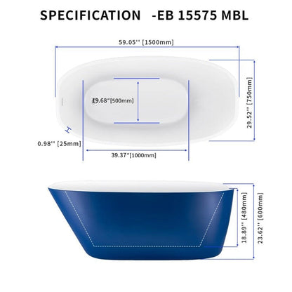 Mokleba 59&quot; Acrylic Egg Shape Free Standing Tub for Bathroom