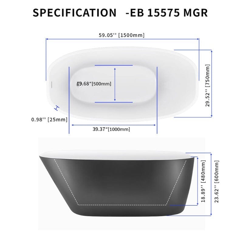 Mokleba 59&quot; Acrylic Egg Shape Free Standing Tub for Bathroom