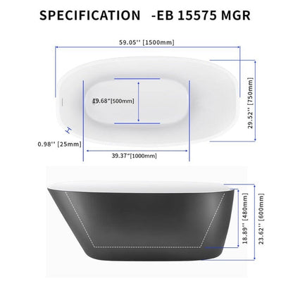 Mokleba 59&quot; Acrylic Egg Shape Free Standing Tub for Bathroom