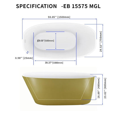 Mokleba 59&quot; Acrylic Egg Shape Free Standing Tub for Bathroom