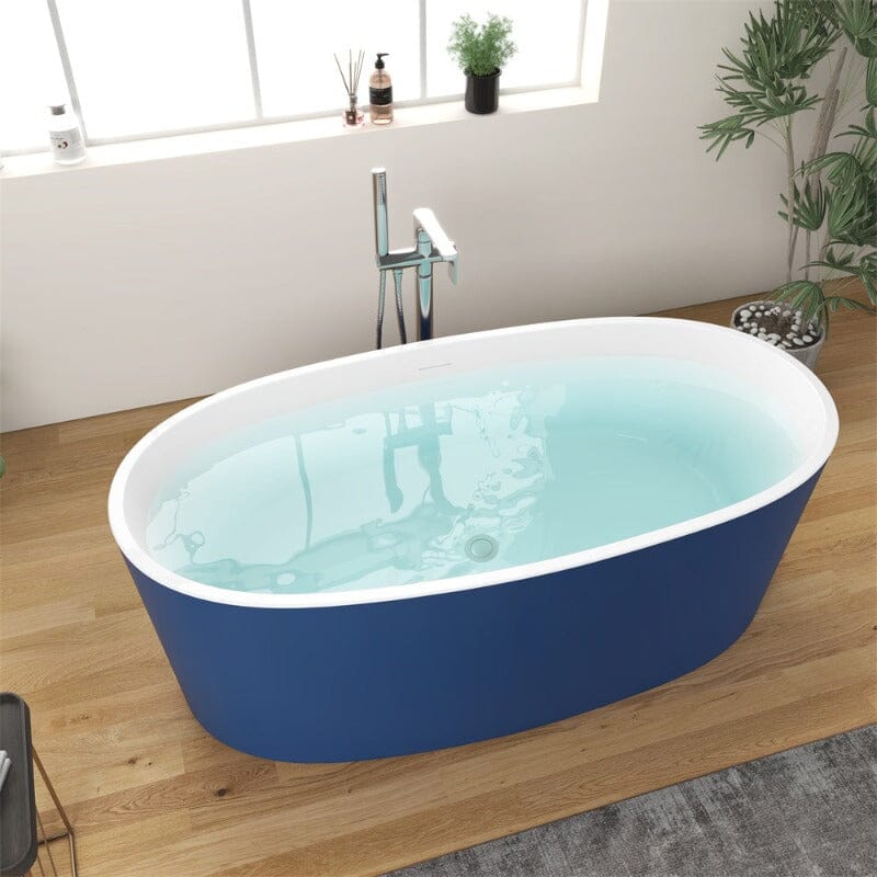 Mokleba 59&quot; Acrylic Modern Bathtub Oval Shape Freestanding Soaking Tub