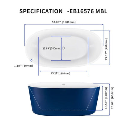 Mokleba 59&quot; Acrylic Modern Bathtub Oval Shape Freestanding Soaking Tub