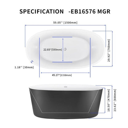 Mokleba 59&quot; Acrylic Modern Bathtub Oval Shape Freestanding Soaking Tub