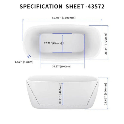 Mokleba 59&quot; Acrylic Square Shape Freestanding Soaking Tub with Overflow &amp; Drain