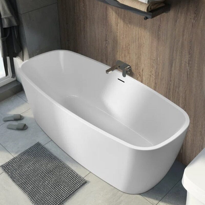 Mokleba 59&quot; Acrylic Square Shape Freestanding Soaking Tub with Overflow &amp; Drain