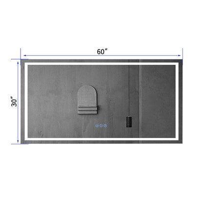 60 in. W x 30 in. H LED Light Bathroom Vanity Mirror Large Rectangular Frameless Anti Fog