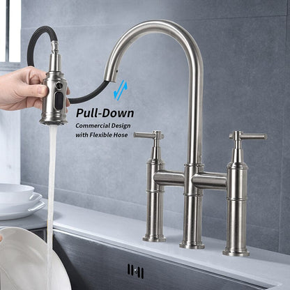 Giving Tree Bridge Kitchen Faucet with Pull-Down Sprayhead in Spot