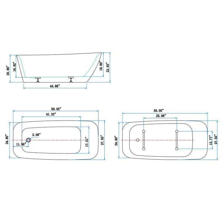 Mokleba 59&quot; Acrylic Single Slipper Tub Freestanding Soaking Bathtub