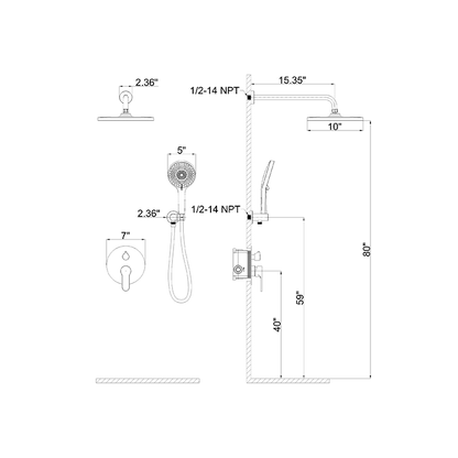 10&quot; Wall Mount Round Shower Set with Head Shower &amp; Hand Shower Combo Set