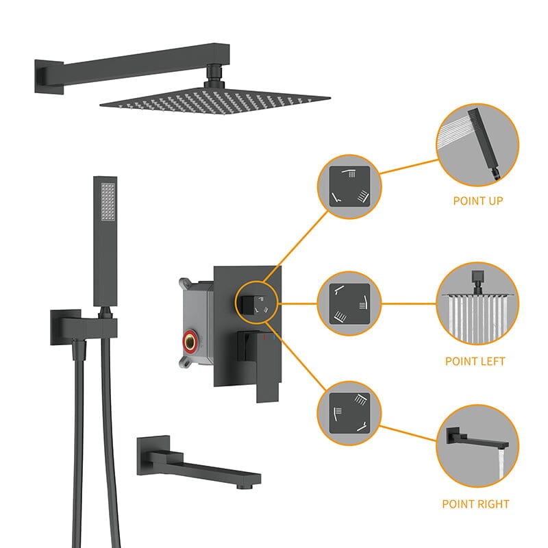 12&quot; Square Shower Set with Hand Shower &amp; Tub Spout Shower Combo Set