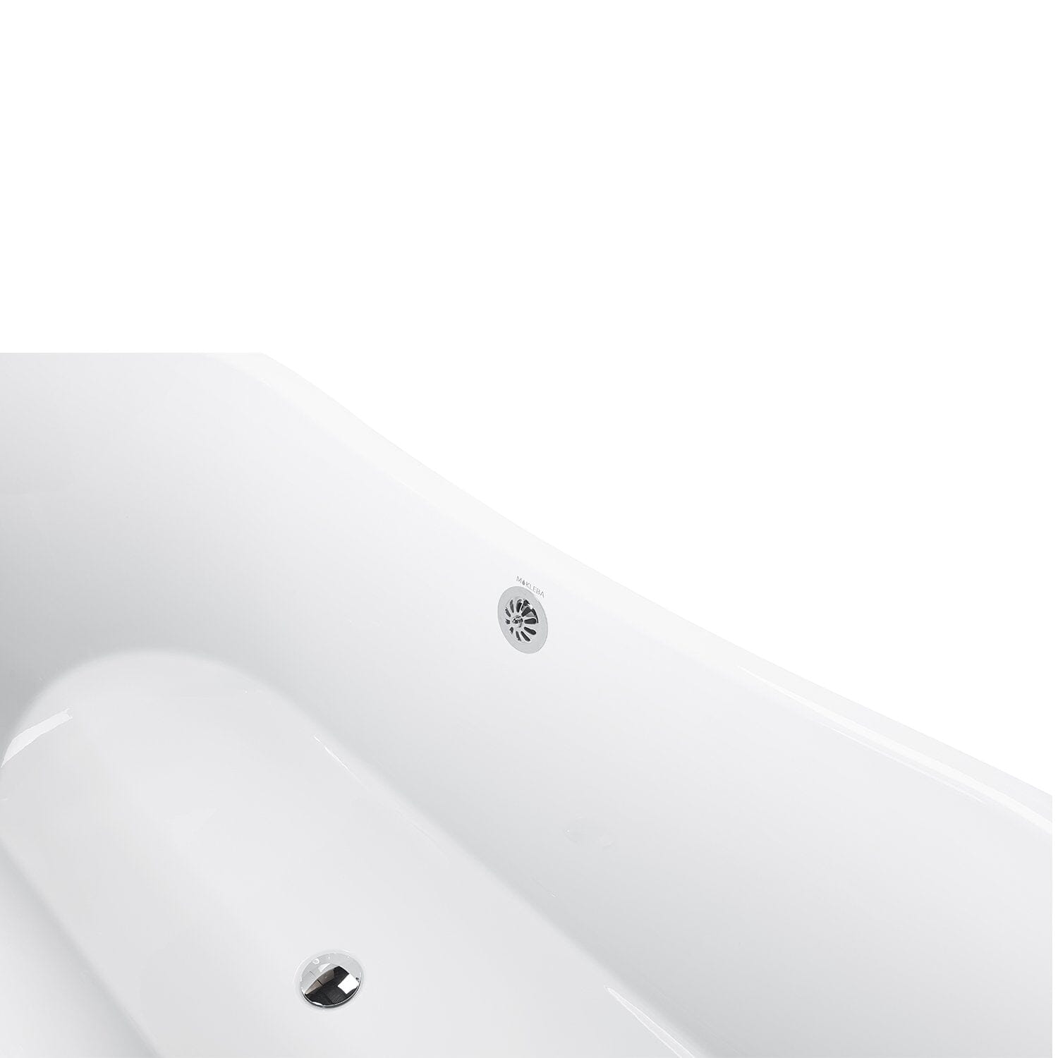 Glossy White 67-inch rolled-edge claw-foot double slipper bathtub overflow detail