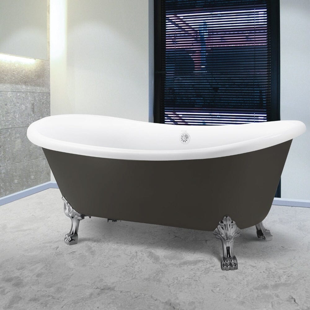 matte gray ClawFoot stand alone Tub with Rolled Rim design