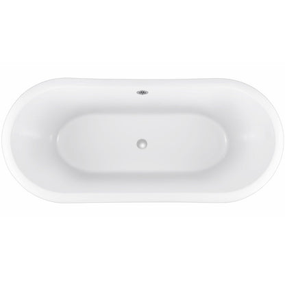 Bright white 67-inch claw-foot double slipper bathtub interior detail