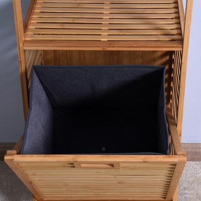 Giving Tree Bathroom Laundry Basket Bamboo Storage Basket 2-Tier Shelf