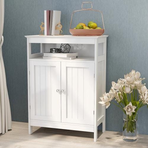 Bathroom Standing Storage with Double Shutter Doors White Cabinet