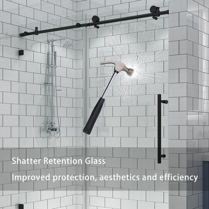 56-60&quot;W x 74&quot;H Frameless Explosion-proof Glass Bathroom Shower Door Two-way Sliding Black