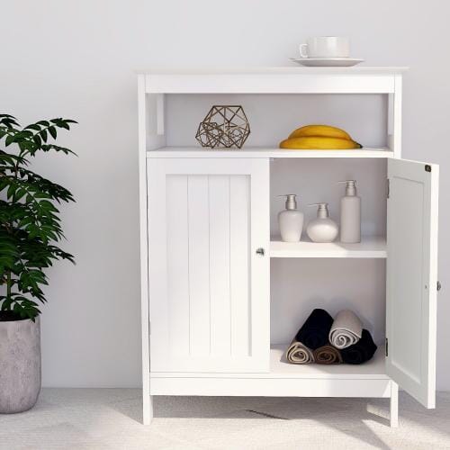 Bathroom Standing Storage with Double Shutter Doors White Cabinet